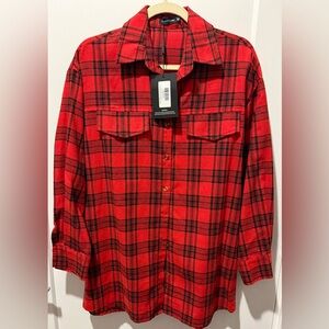 Pretty Little Thing Woman’s Classic Red Plaid Flannel Shirt. New With Tags.